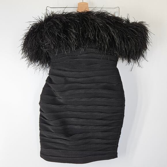 Rachel Gilbert Zion Mini Dress in Black with Feather Trim Size US 4 - Picture 6 of 16